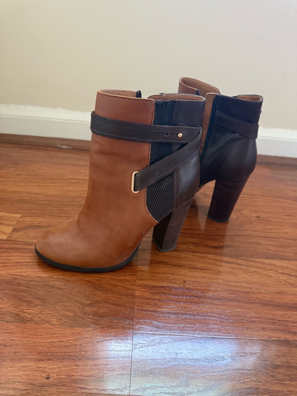 Leather Two-Tone Brown Ankle Boot with Strap